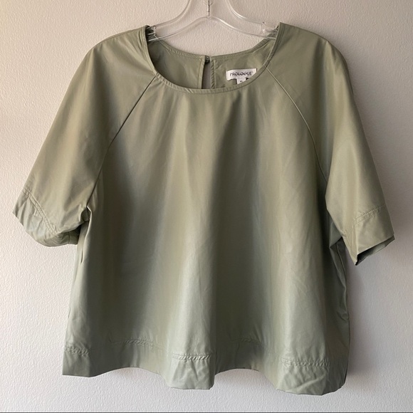 Prologue Women's Short Sleeve Vinyl Faux Leather Blouse Mint Size XLarge - Picture 2 of 5